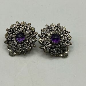 MFA, Museum of Fine Art Vintage-Inspired sterling with Amethyst clip on earrings